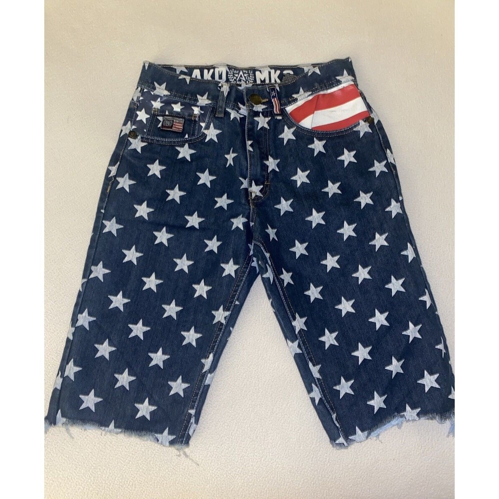 Akademiks Star Jean Shorts Boys 16 Flag Patriotic Blue Denim